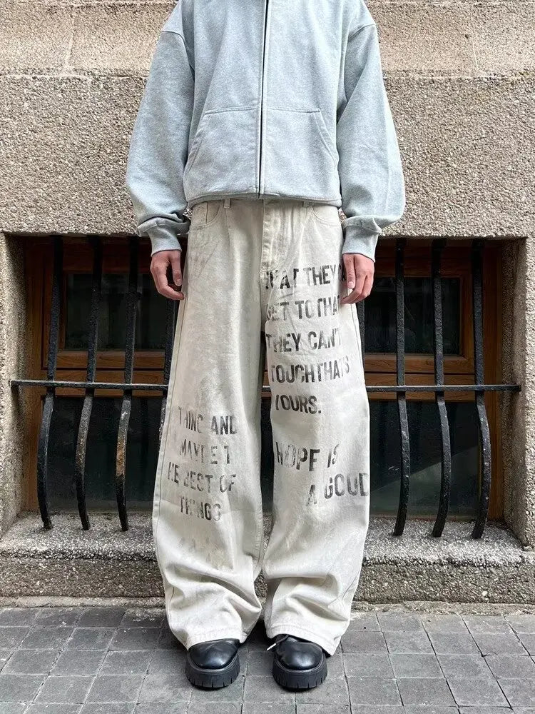 Distressed Lettering Denim