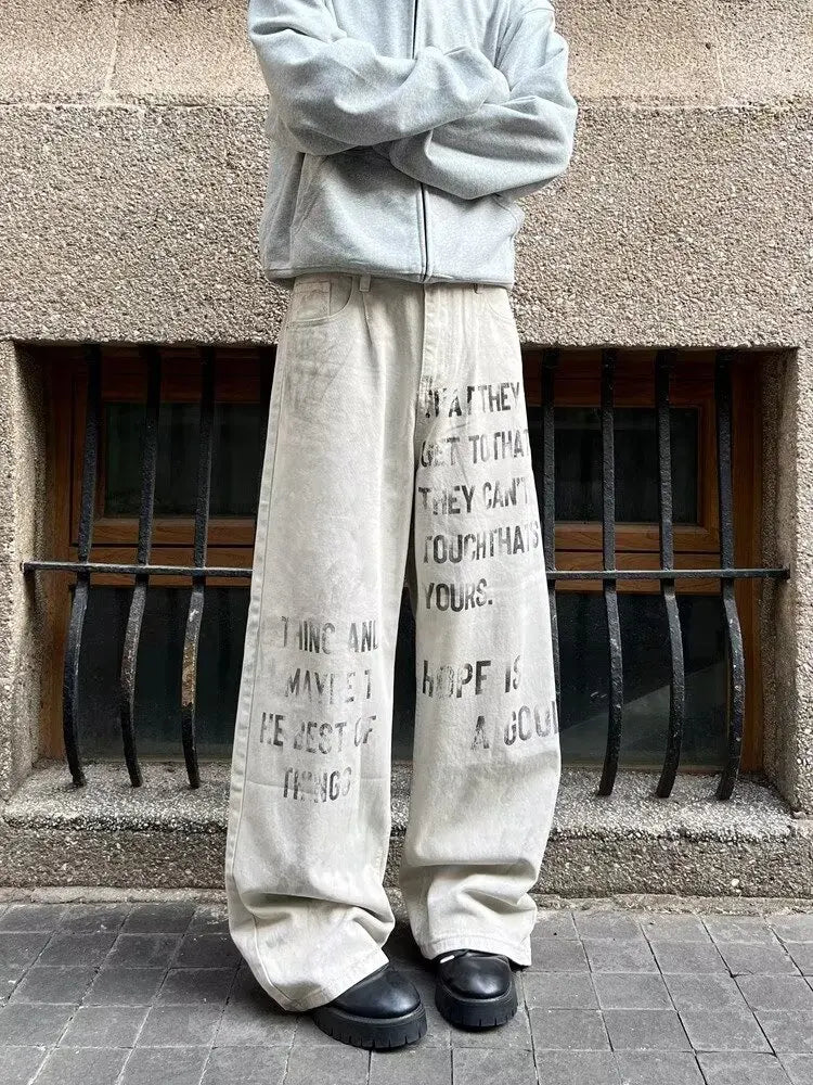 Distressed Lettering Denim